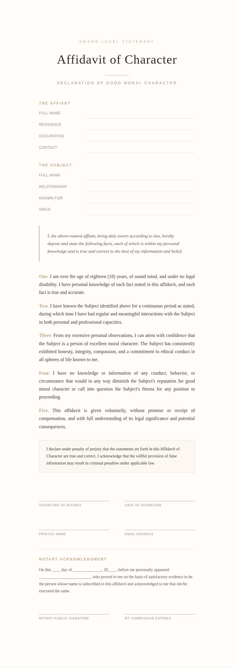 Elegant Sophisticated Affidavit of Character
